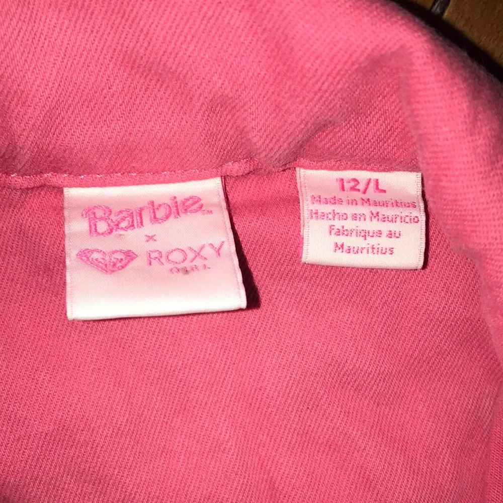 Roxy & Barbie Girls' Pink Jean Jacket with Embroidered Logo